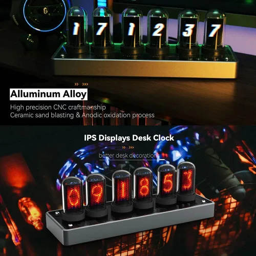 Vista 2 de Reloj de Tubo Nixie IPS de Adventurers, Simulación Creativa de Reloj de Tubo Nixie Electrónico de Bricolaje con Pantalla LCD IPS de 6 Bits, 12/24