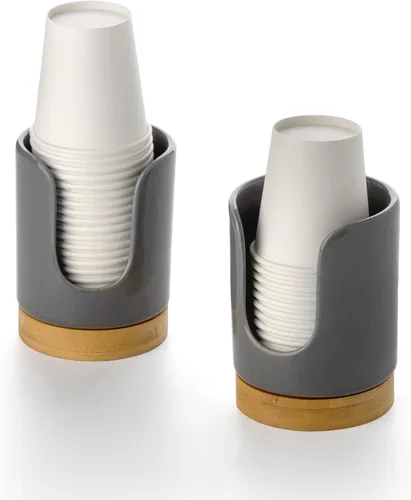 Vista 10 de Dispensador de tazas de baño de cerámica, soporte desechable de papel y plástico de 3 onzas, dispensador de tazas de enjuague bucal para baño