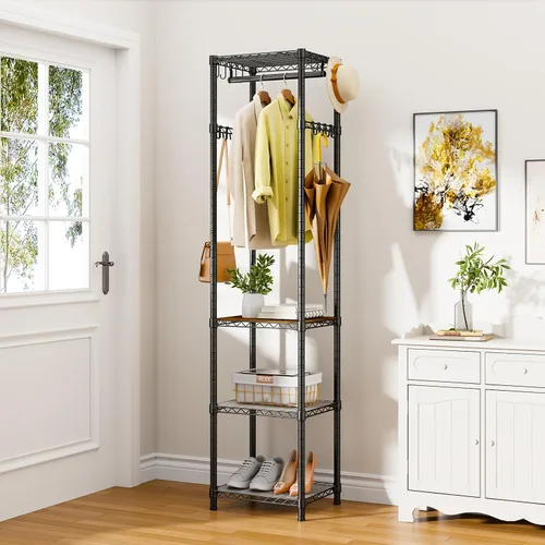 Vista 3 de R1 Perchero de Servicio Pesado para Ropa, Percheros para Ropa para Colgar Prendas, Perchero de Prendas con Estantes de Almacenamiento, Perchero