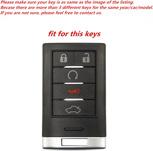 Vista 3 de Funda de cuero inteligente con 5 botones para Cadillac Escalade DTS STS SRX XTS ATS CTS (negro)