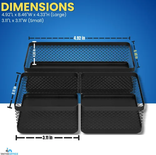 Vista 4 de 1InTheOffice Mesh Collection - Bandeja organizadora de cajones de escritorio, 3 compartimentos, apilable, negro mate (paquete de 2)