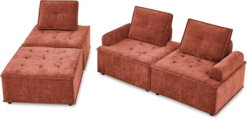 Vista 55 de Quarte Sofá seccional en forma de U, sofá modular con dos asientos individuales, dos sillas, combinación de bricolaje, tela de hilo en bucle Beige/5