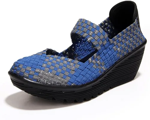 Vista 14 de EnllerviiD - Sandalias de cuña Mary Jane para mujer, zapatos de plataforma con bombas elásticas, cómodos para el trabajo y uso casual 669negro