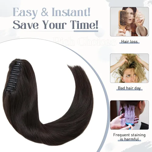 Vista 72 de Rich Choices Extensión de cola de caballo con clip de garra, cabello humano real, una pieza, extensiones de cabello largo Remy para mujer, #18P613