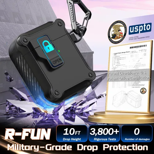 Vista 5 de R-fun Funda de carga compatible con AirPods de 2ª generación 2019, 1ª generación 2016, protección completa contra caídas, tapa desplegable