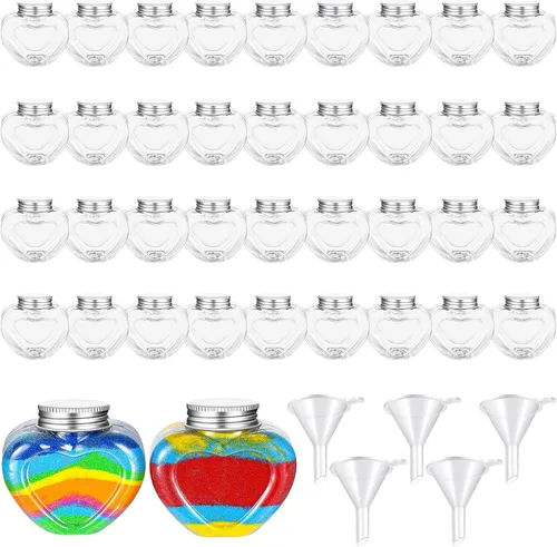 Vista 8 de Hsei 50 botellas de plástico para arte de arena y 5 mini embudos, botellas redondas transparentes de poción, tarros de dulces para licor, decoración