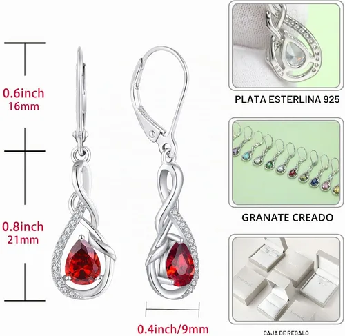 Vista 6 de Starchenie Infinity Dangle Drop Earrings for Women 925 Sterling Silver Leverback Earrings Birthstone Jewelry 01-ene-naranja rojo