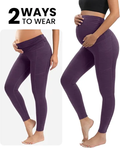Vista 2 de IUGA Leggings de maternidad sobre el vientre, leggings de entrenamiento de maternidad con bolsillos, leggings de embarazo para mujer, ropa deportiva