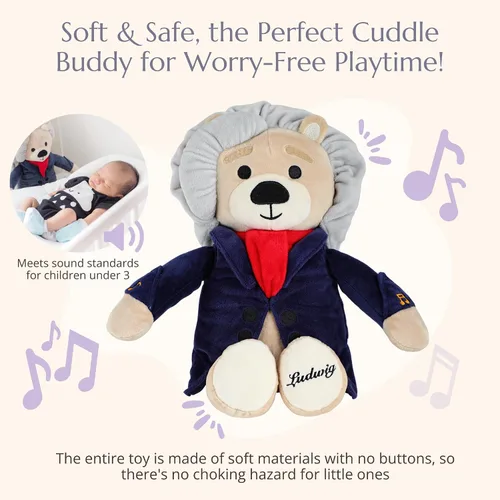 Vista 4 de Ludwig Van Beethoven - Oso virtuoso, música clásica para bebés, juguete educativo para bebés, niños y adultos