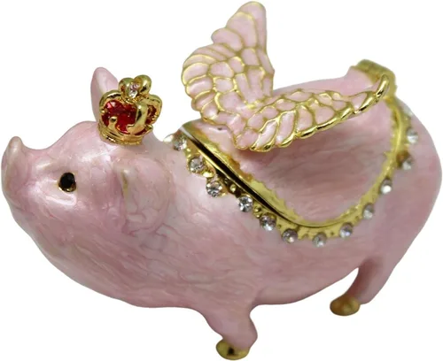 Vista 4 de Caja de joyería esmaltada adornos de almacenamiento rosados decorativos únicos con figuras clásicas con bisagras bonita caja de joyería de animales