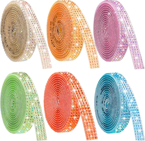 Vista 11 de NiArt Cinta autoadhesiva de diamantes de imitación de cristal, 12 rollos de 0.35 in de ancho, total de 12 yardas, multifuncional, DIY decorativa, 12