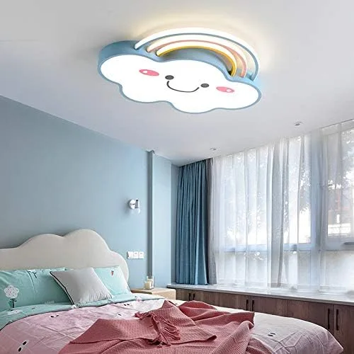 Vista 7 de LITFAD Lámpara de techo LED pequeña de acrílico con diseño de nube de arco iris, diseño de cara sonriente con personalidad creativa y moderna