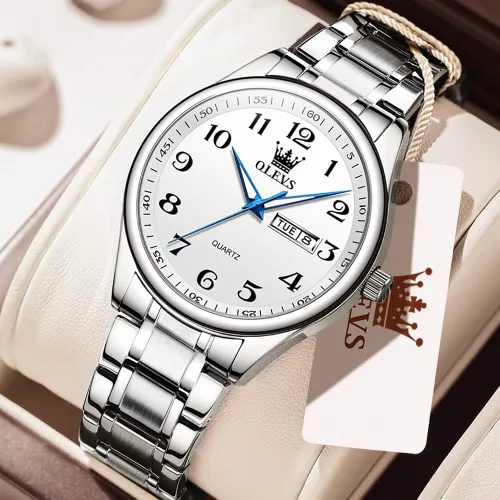 Vista 3 de OLEVS Reloj de cuarzo de cara grande para hombre, correa de acero inoxidable para hombre, relojes de diamantes de moda, analógico, impermeable