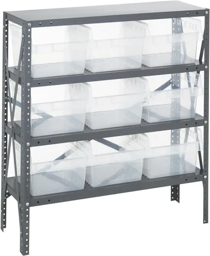 Vista 278 de Quantum QSBU-245BK Heavy Duty Shelving Unit with (7) Shelves and (24) QUS245 Black Bins for Garage Warehouse Storage Distribution 400 lb Load
