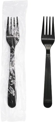 Vista 10 de Party Essentials Juego de utensilios de plástico negro envueltos individualmente/paquetes de cubiertos resistentes
