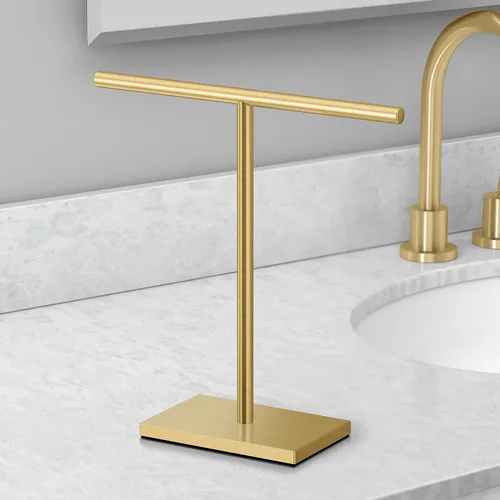 Vista 2 de Gatco 1444B, Soporte para Toallas de Mano Independiente con Base Rectangular Moderna, Latón Cepillado / 10.50" de ancho x 11.13" de alto Soporte