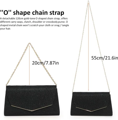 Vista 5 de DETARA Bolsos de noche para mujer, con lentejuelas con purpurina, monederos de mano para mujer, de cristal brillante, falp, formal, boda, fiesta
