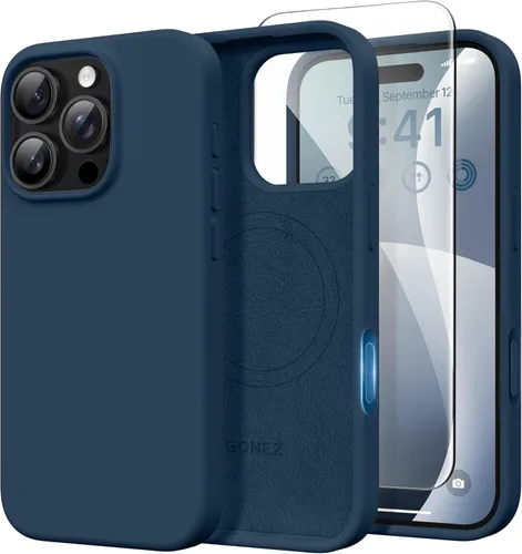 Vista 137 de GONEZ Funda magnética para iPhone 14, compatible con Magsafe, con protector de pantalla + protector de cámara, forro de microfibra antiarañazos