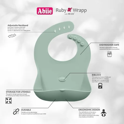 Vista 4 de Abiie Ruby Wrapp - Baberos de silicona para bebés, babero impermeable hecho con material resistente a las manchas, bolsillo frontal para atrapar