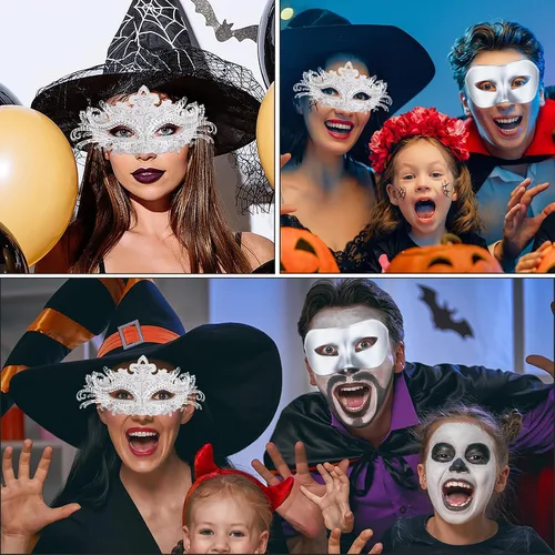 Vista 4 de Sprfragrance Máscara veneciana para parejas, máscara veneciana de Halloween, máscara de Mardi Gras para hombres y mujeres