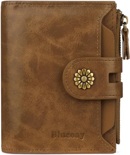Vista 25 de Billetera para mujeres, billetera de cuero plegable de dos pliegues para mujeres con bloqueo RFID, compacta, tarjetero pequeño con ventana
