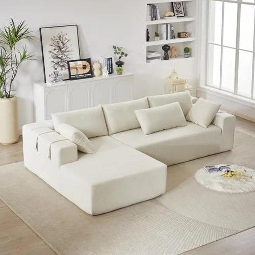Vista 10 de Sofá modular de 108 pulgadas, sofá modular convertible para sala de estar y dormitorio, moderno juego de sofá modular tapizado de felpilla, sofás