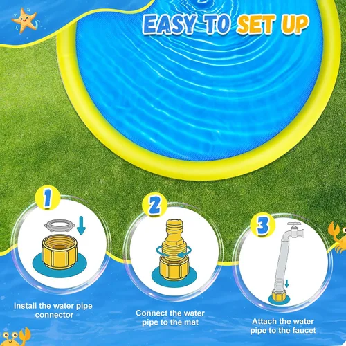 Vista 3 de Almohadilla de Salpicaduras Antideslizante Extra Grande de 107 Pulgadas para Niños y Perros, Piscina Infantil para Perros, Juguetes de Exterior