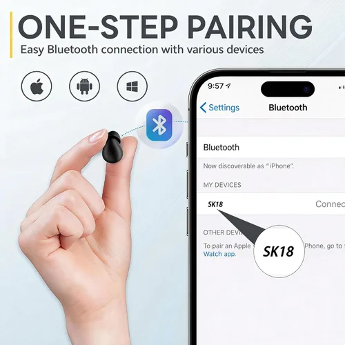 Vista 6 de Mini auriculares invisibles inalámbricos Bluetooth, pequeños auriculares para pequeños canales de oídos, pequeños auriculares discretos para dormir