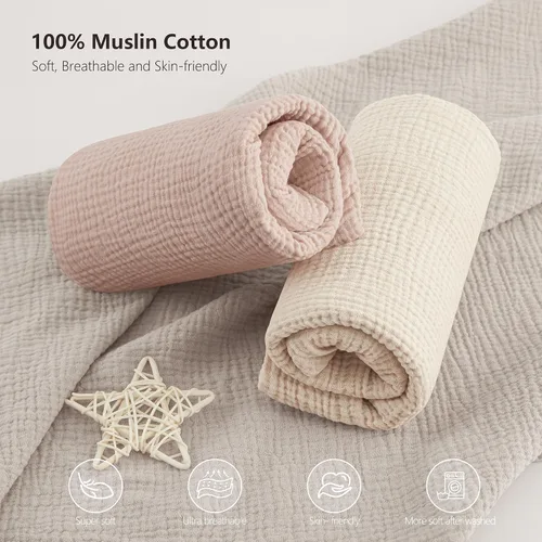 Vista 4 de Bearmoss Sábanas de muselina para mini cuna para Pack N Play - 100% algodón - 38"x26" Sábanas suaves y transpirables para corralito y cuna de bebé