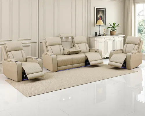 Vista 70 de Juego de sofás reclinables eléctricos, juegos de muebles de sala de estar, sofá reclinable eléctrico moderno negro, sofá biplaza y silla