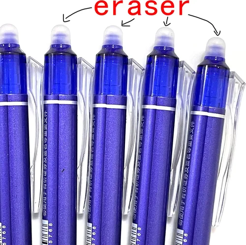 Vista 2 de sencoo Paquete de 5 bolígrafos de gel azul borrables retráctiles y borrables de tinta azul para estudiantes, papelería, oficina, premios escolares