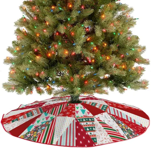 Vista 4 de M YESCUSTOM Falda de Árbol de Navidad de 36" A Cuadros de Búfalo Tapete de Árbol Copos de Nieve Rojo Caramelo Santa Falda de Árbol Adornos Rústicos