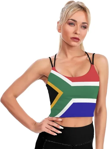 Vista 6 de Adugen Origei Ropa de yoga con estampado de bandera sudafricana, sujetador de yoga, camiseta sin mangas, brasier deportivo, bandera sudafricana, XL