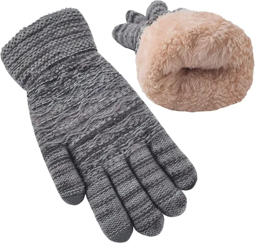 Vista 7 de Guantes de invierno cálidos para pantalla táctil para mujer, guantes térmicos de punto de lana con forro polar para clima frío