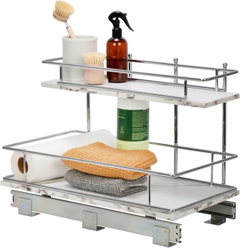 Vista 12 de Household Essentials C53340-1 Glidez mármol sintético - Organizador de armario de cocina de 2 niveles, estantes extraíbles, 22 pulgadas