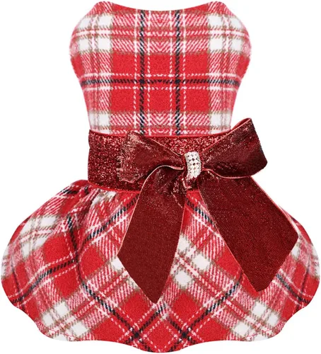Vista 8 de Vestido de perro para perro pequeño, suéter Yorkie para niña, ropa de cachorro a cuadros, chihuahua, gato, linda ropa de forro polar cálido