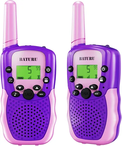 Vista 8 de Walkie Talkies para niños BATURU, paquete de 2 unidades en color rosa, regalo para niñas de 4 a 8 años, de largo alcance, juguetes fáciles de usar
