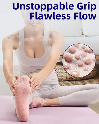 Vista 2 de YOTTOY Calcetines de yoga para mujer con agarre antideslizante para yoga, ideales para pilates, Pure Barre, fitness, ballet, talla única