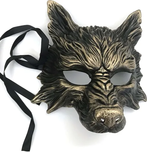 Vista 2 de MASQ Máscara de lobo negro y dorado para mascarada, disfraz de Halloween, fiesta de cosplay