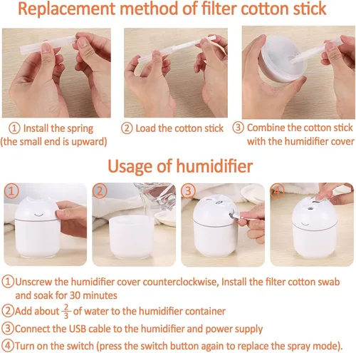 Vista 3 de Humidificador pequeño humidificador de aire de niebla fría, funcionamiento silencioso, apagado automático, mini humidificador con luz LED