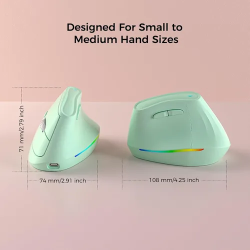 Vista 5 de KYSONA Ratón ergonómico inalámbrico de 57°, ratón vertical, ratón para túnel carpiano, luz RGB, recargable, Bluetooth y 2.4G, ajuste de DPI de 5