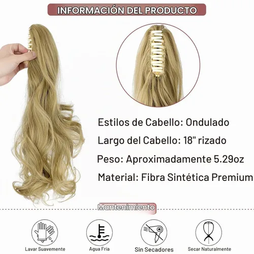Vista 2 de Extensión de cola de caballo con clip, de 18 pulgadas, 20 pulgadas, rizada, ondulada, recta, cola de caballo larga con clip, para mujer, rubio ceniza