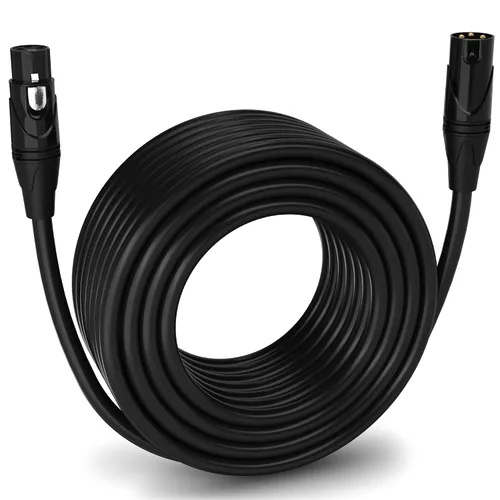 Vista 131 de LyxPro Cable de micrófono XLR hembra a macho de ángulo recto de 3 pines de 1.5 pies para altavoces amplificados, interfaz de audio, rendimiento