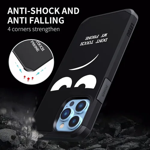 Vista 6 de Funda para iPhone 13 Pro, bonita funda [Don't Touch My Phone] a prueba de golpes de doble capa resistente de silicona protectora de plástico