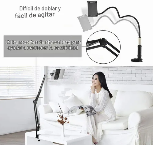 Vista 4 de SAMHOUSING Soporte para tableta para cama, soporte de montaje para cama giratorio de 360 grados con brazo de aluminio para iPad, iPhoneXS, N-Switch