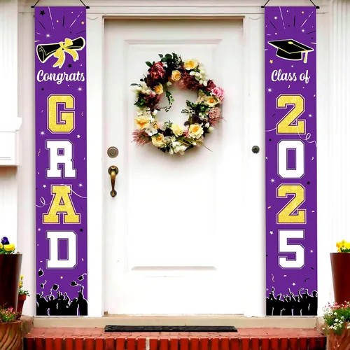 Vista 11 de KatchOn, Pancarta grande de graduación negro y dorado 2025 – 72 x 12 pulgadas Cartel de felicitación de graduación 2025 para decoraciones
