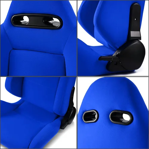 Vista 3 de Par de asientos de carreras reclinables clásicos universales de tela azul liso