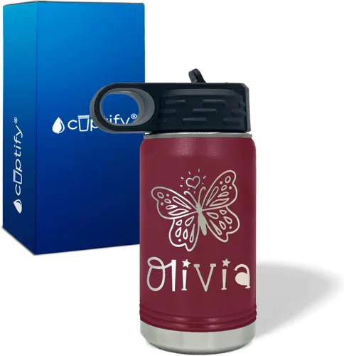 Vista 13 de Cuptify Botella de agua para niños personalizada con nombre en botella de agua aislada con anillo brillante verde de 12 onzas Verde brillante