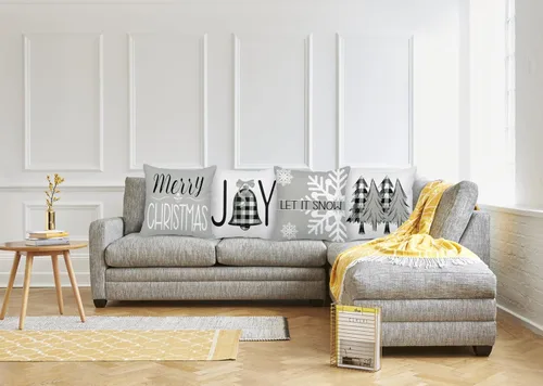 Vista 5 de Geefuun - Juego de 4 fundas de almohada navideñas grises para decoración del hogar, 18 x 18, para dormitorio, decoración