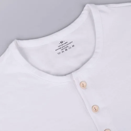 Vista 3 de Ychnaim Camisas Henley de algodón para hombre, estilo casual, de manga larga, con botones, con bolsillo